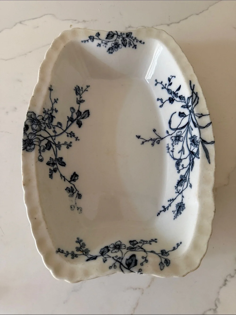 Antique WH Grindley Rustic Flow Blue Floral Fine China  Serving Dish